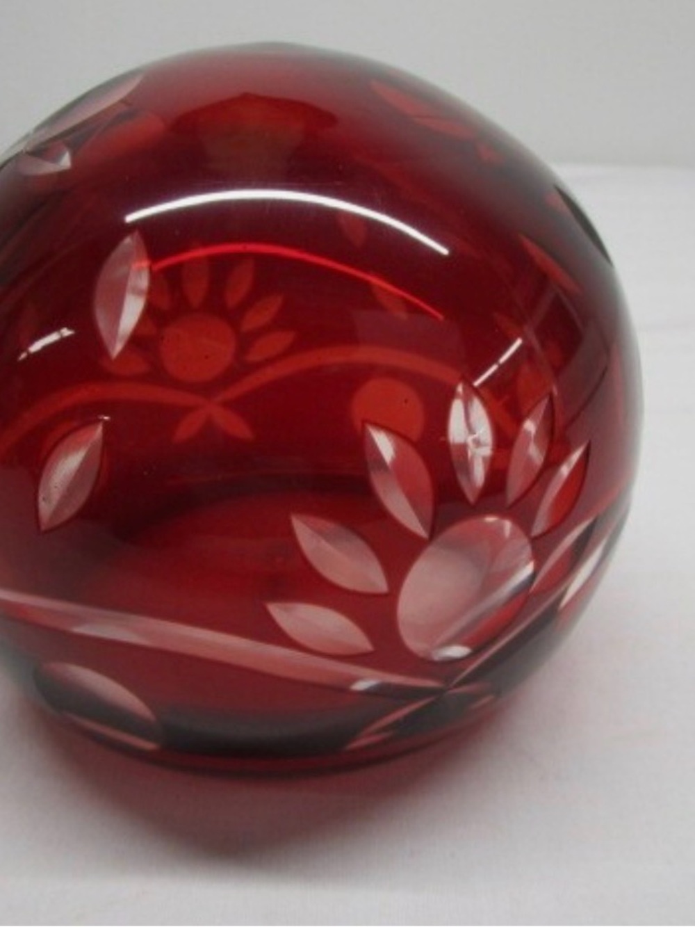 Large Bohemian Czech Cut to Clear Glass Orb Paperweight Red 4.5" - Picture 2 of 4